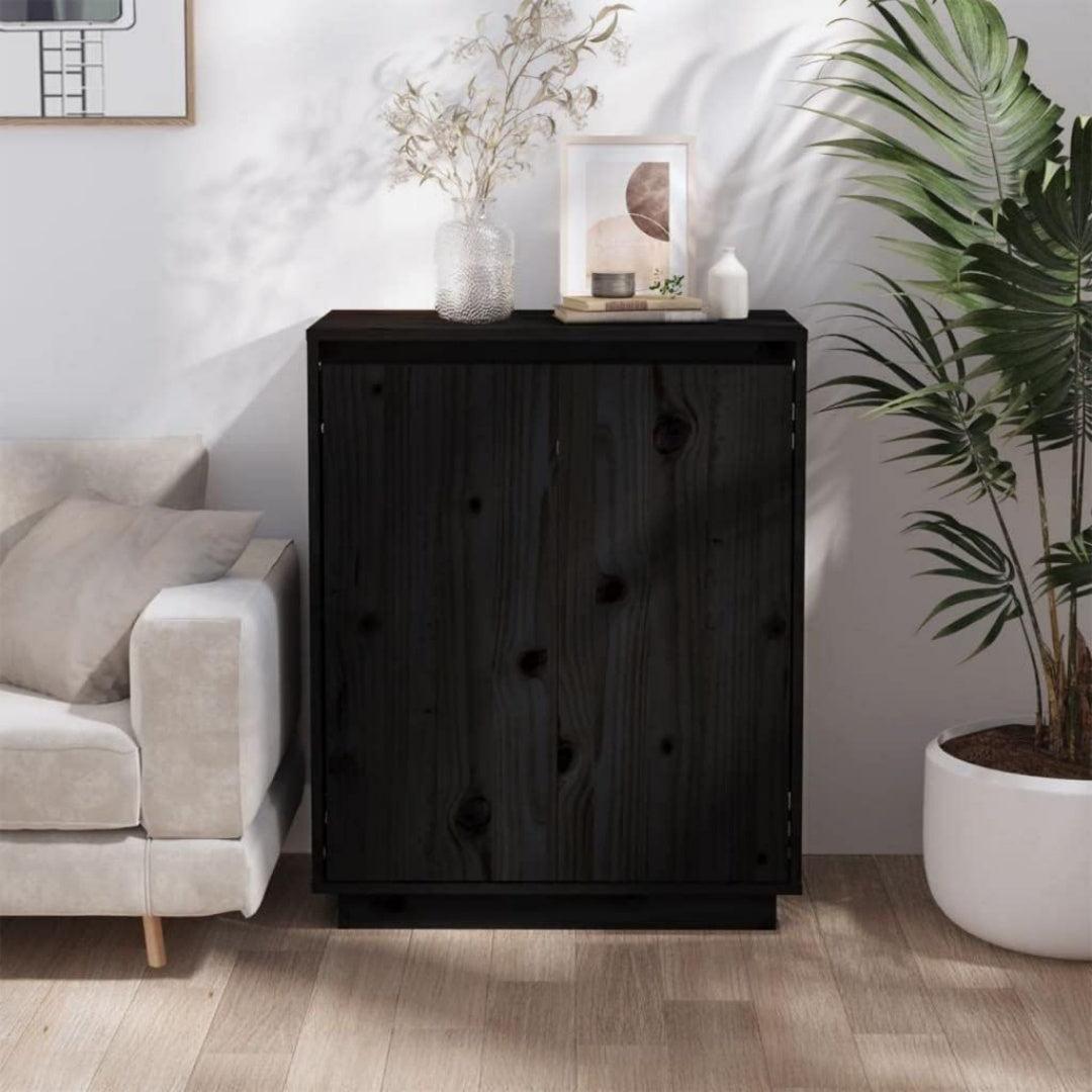 Buffet en Bois de Pin, Finition Noir